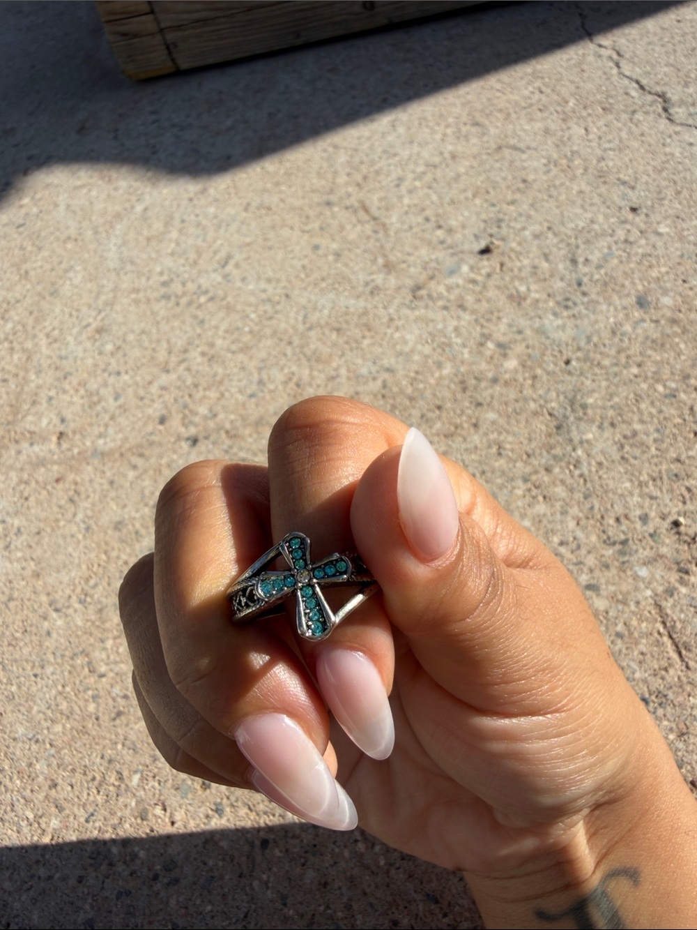 Sterling Silver Turquoise Cross Ring - Women's Fashion Ring